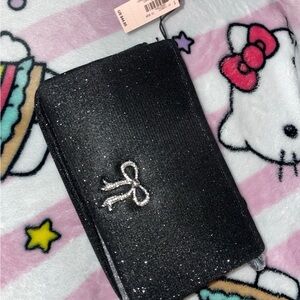 Black Glitter Wallet with Silver Bow